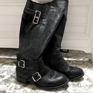 Torrid double buckle side zip black knee high wide calf boots